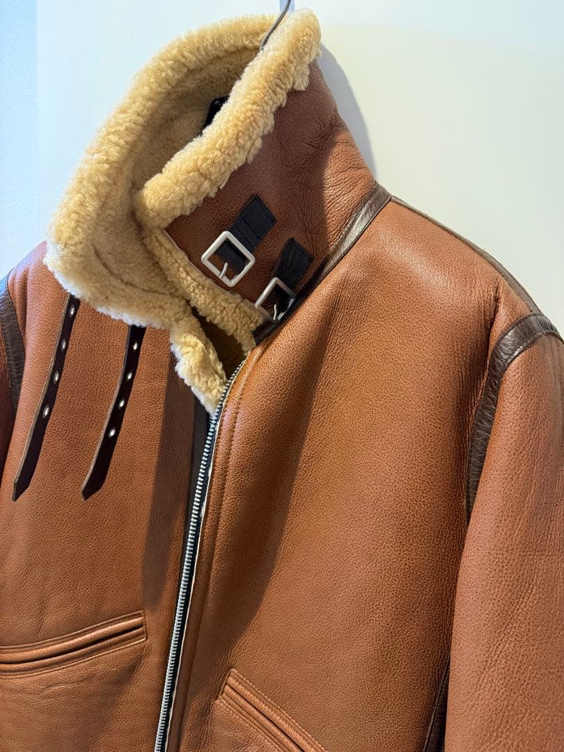ポーランド製BOLINI 羊革ムートンフライトジャケット ブラウン48サイズ