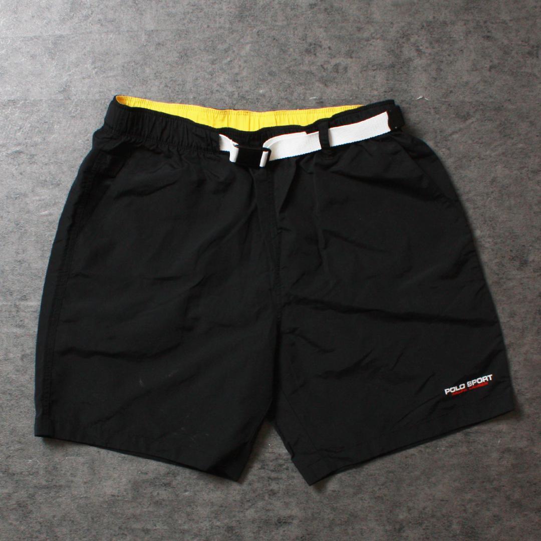 POLO SPORT ポロスポーツ ナイロンハーフパンツ ブラック x イエロー