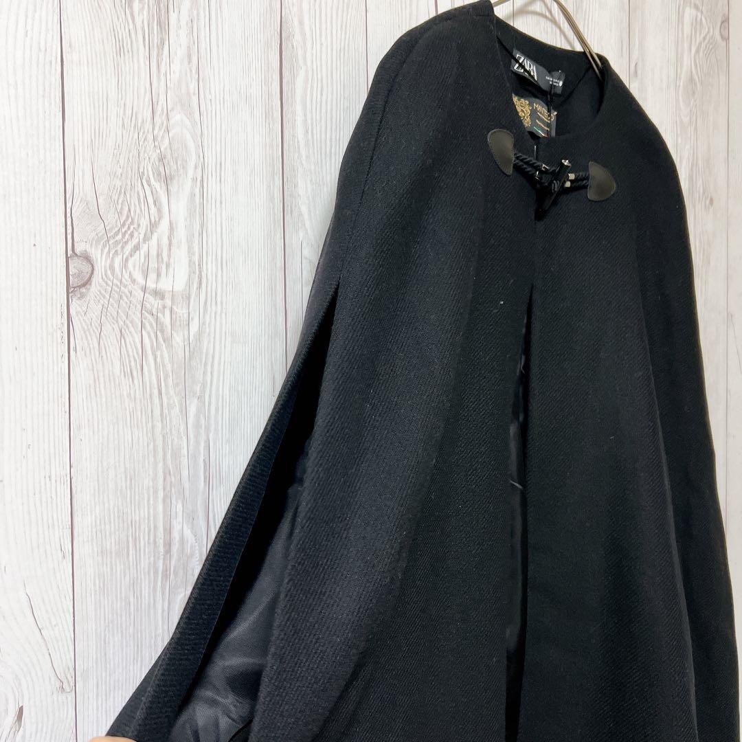 【ZARA】新品　ザラ　ポンチョコート　ブラック　ロング　ケープコート　M