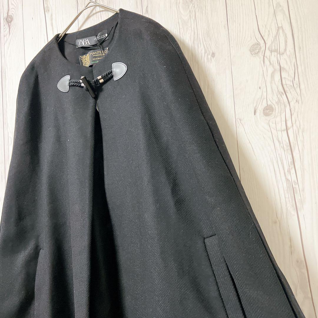 【ZARA】新品　ザラ　ポンチョコート　ブラック　ロング　ケープコート　M
