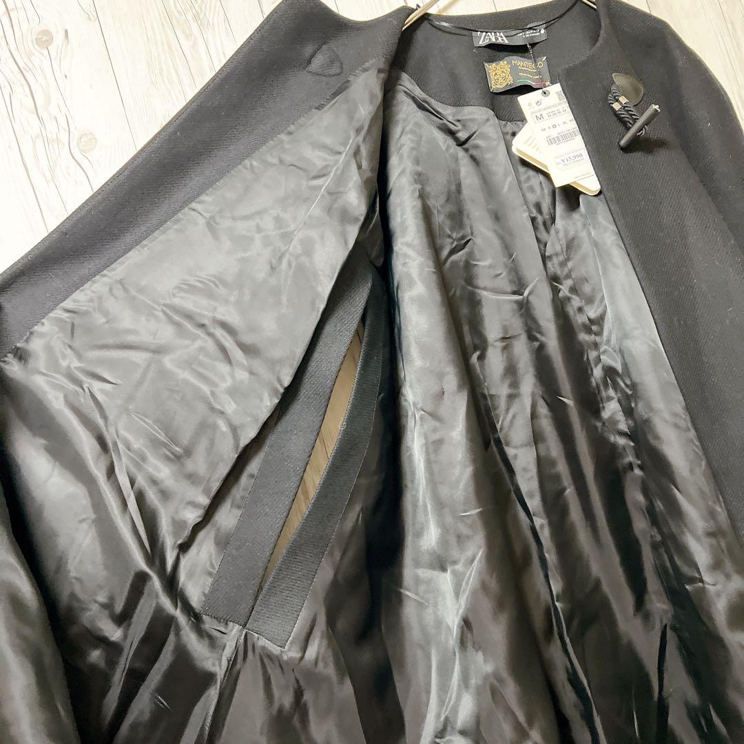 【ZARA】新品　ザラ　ポンチョコート　ブラック　ロング　ケープコート　M