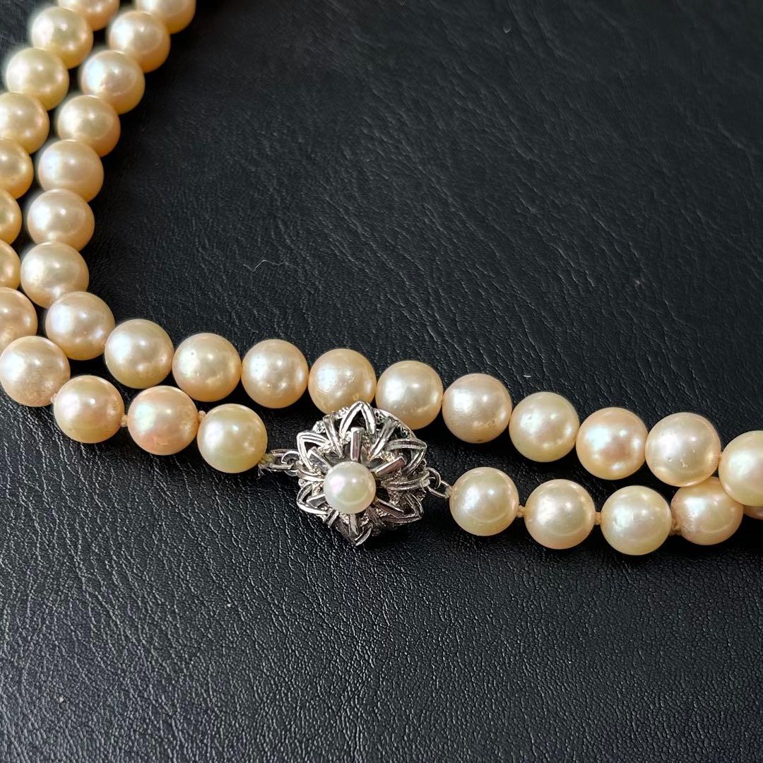 【2連✨122cm】パールネックレス　あこや　本真珠　シルバー刻印　7-8mm