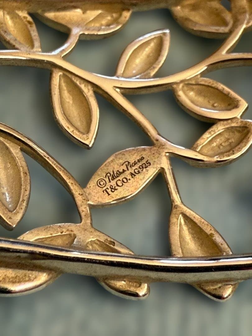 【美品】ティファニー オリーブリーフバングル シルバー Sサイズ