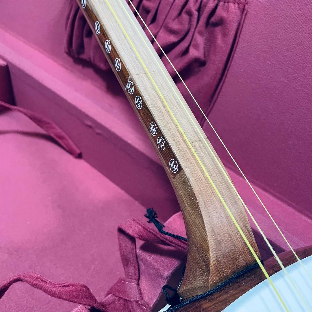 【状態良好】三味線　地唄　中棹　花梨　丸打胴　ハードケース　天然皮　張り替え済み