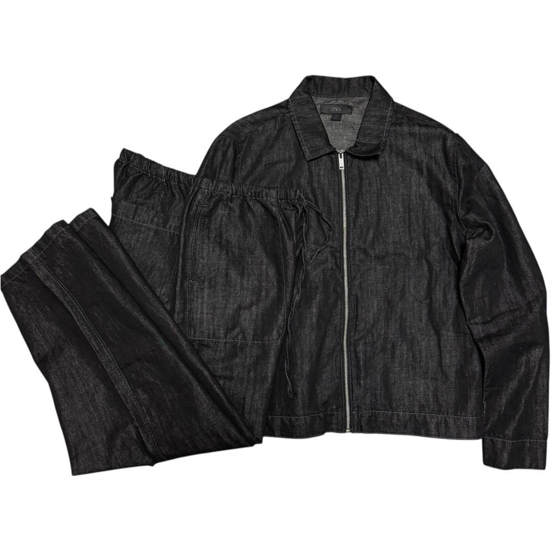 ZARA リラックスフィットデニムジャケット セットアップ ブラック メンズ L