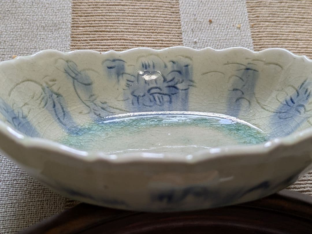 イムサエム　安南手　花模様の波形陶器鉢2個セット　市野吉紀