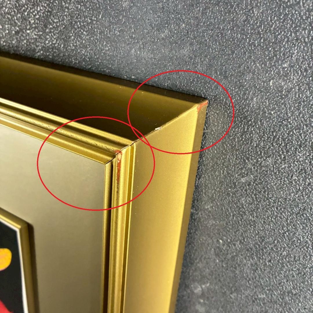 中島千波「ポインセチア」リトグラフ 直筆サイン・落款有 額縁入り 日本画家 猫