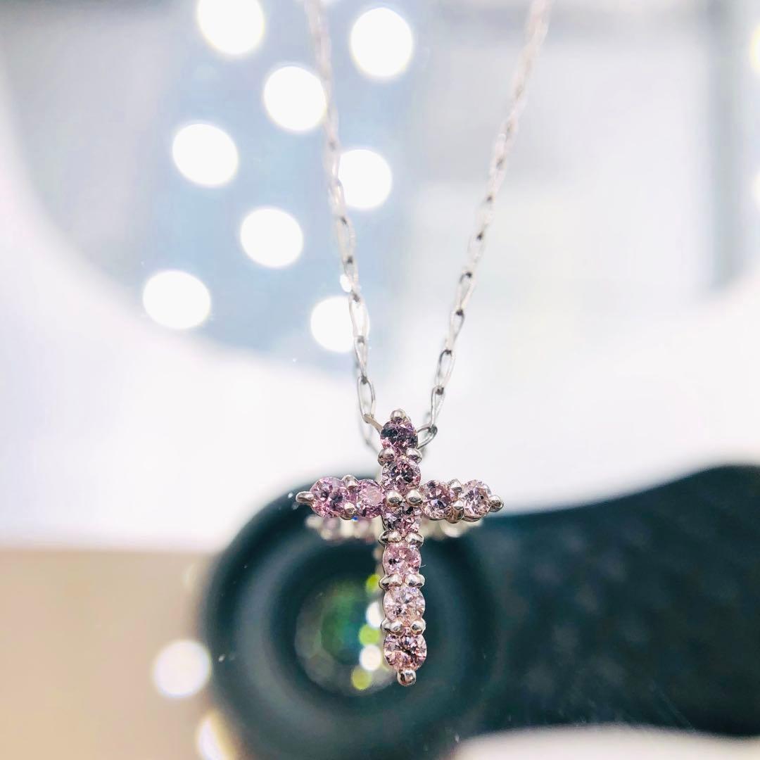 【超希少天然ピンクダイヤ★永遠の憧れ上品クロスモチーフ】ダイヤ ネックレス