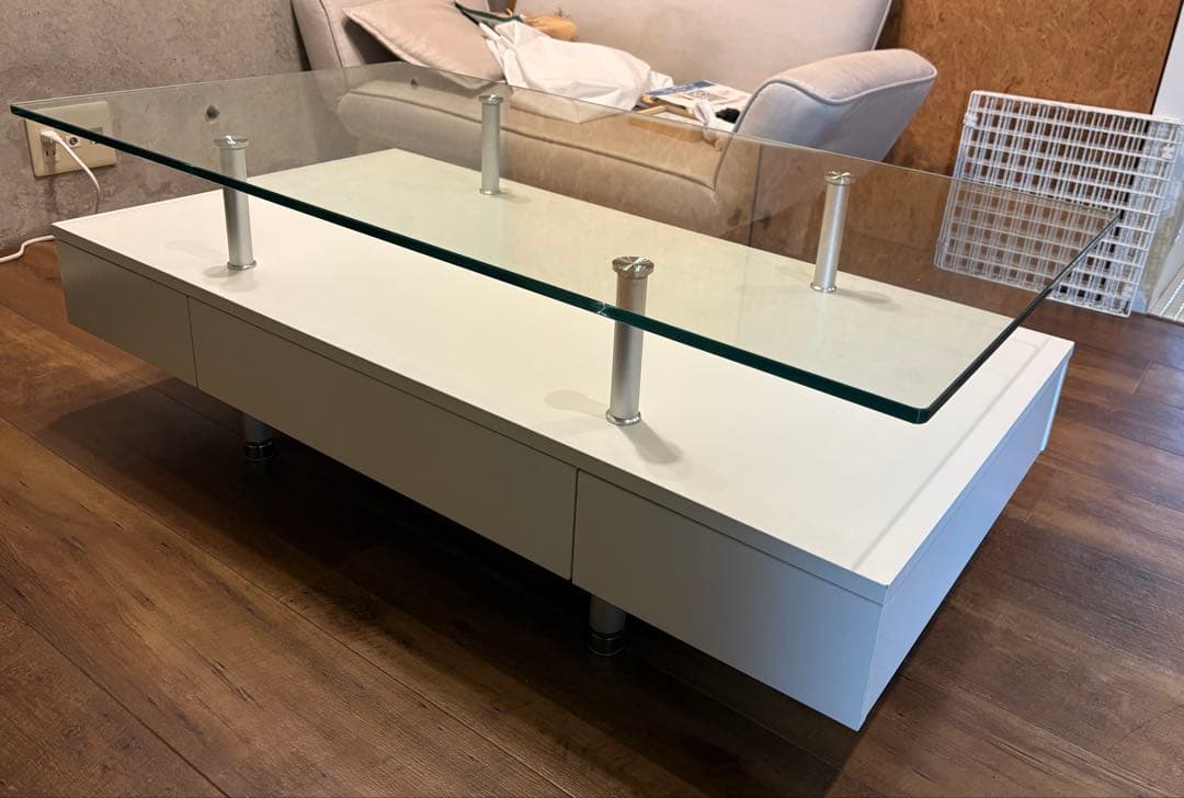 ガラステーブル　ローテーブル 引き出し付き 目立つ傷なし