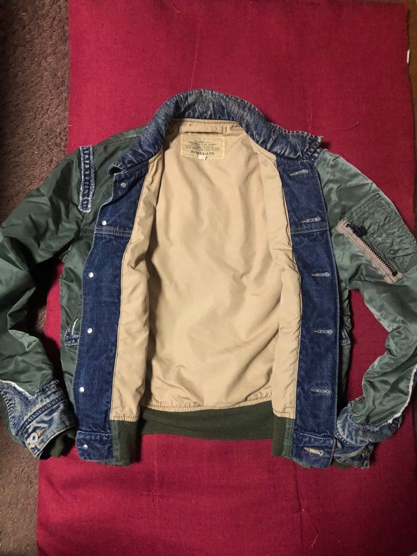 レア希少AVIREX MA-1フライトジャケットデニムドッキングM/カスタムロゴ