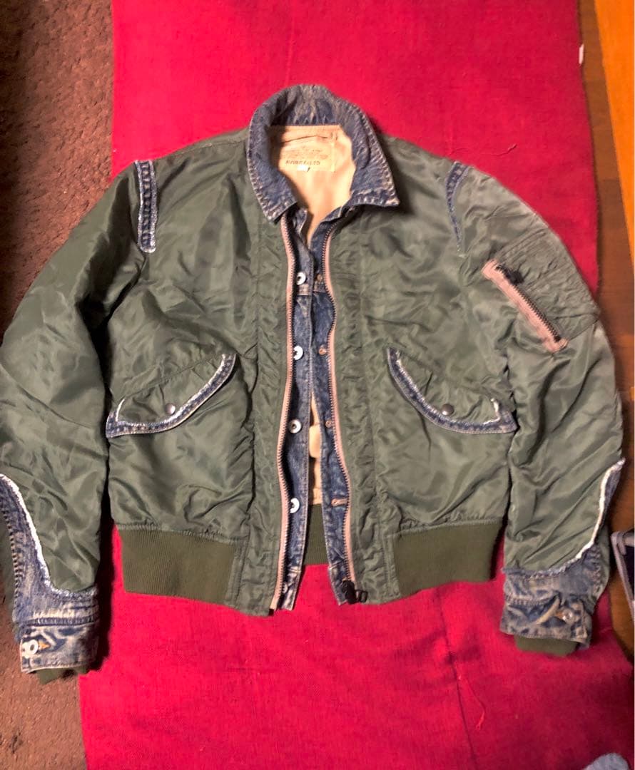 レア希少AVIREX MA-1フライトジャケットデニムドッキングM/カスタムロゴ