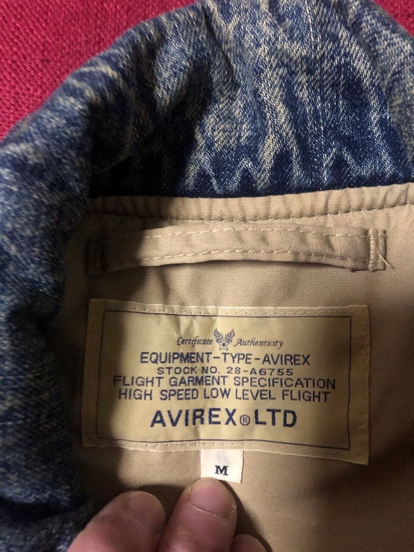レア希少AVIREX MA-1フライトジャケットデニムドッキングM/カスタムロゴ