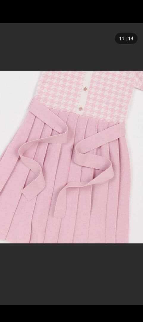 ケイトスペード　ニューヨーク　千鳥柄 プリーツニットワンピース　ピンク