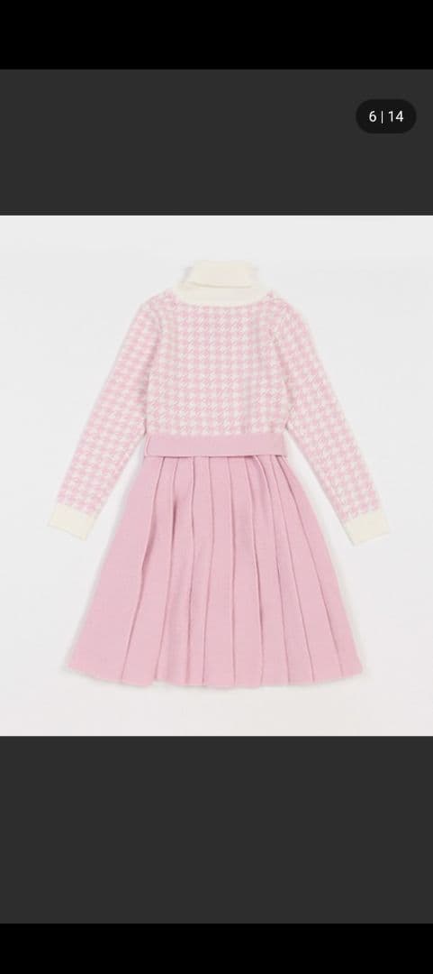 ケイトスペード　ニューヨーク　千鳥柄 プリーツニットワンピース　ピンク