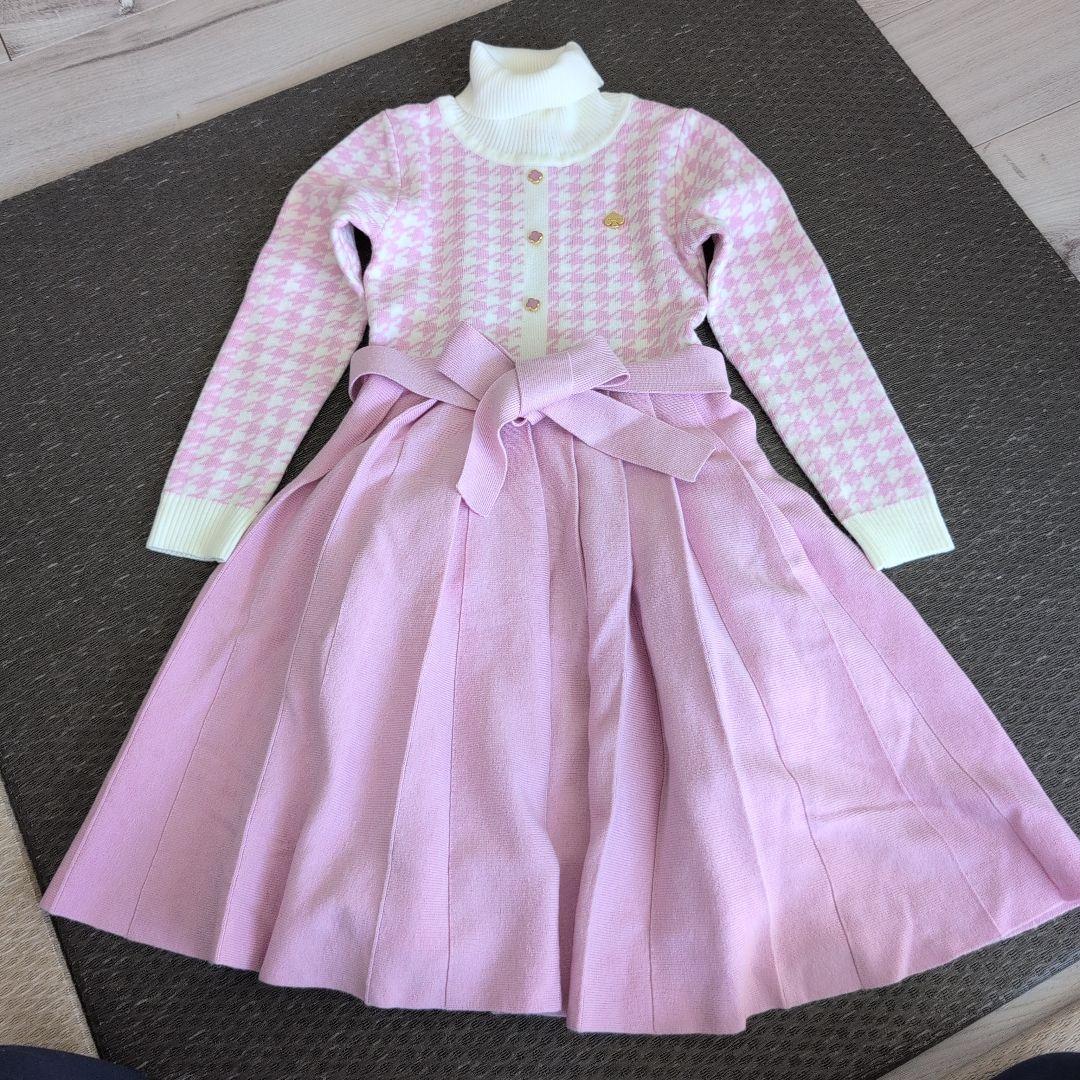 ケイトスペード　ニューヨーク　千鳥柄 プリーツニットワンピース　ピンク