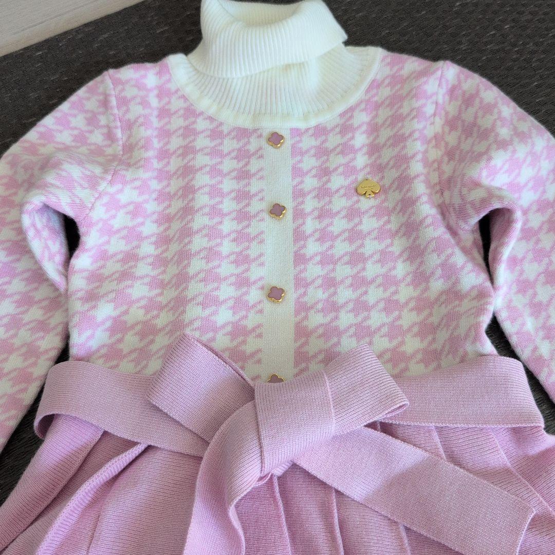 ケイトスペード　ニューヨーク　千鳥柄 プリーツニットワンピース　ピンク