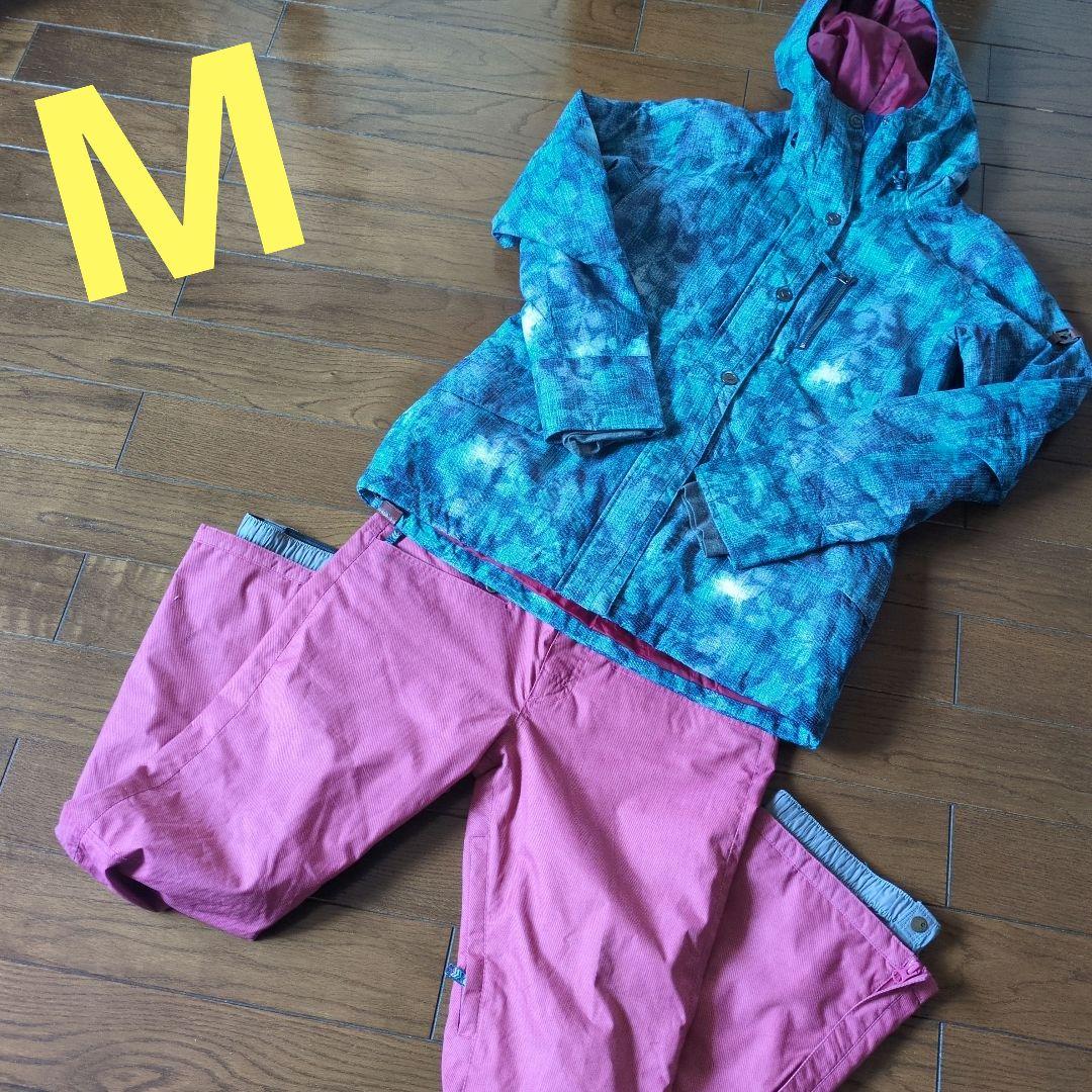 ROXY　スノボウェア　上下セット　Ｍ　総柄　ボタニカル　ワインレッド　ボルドー