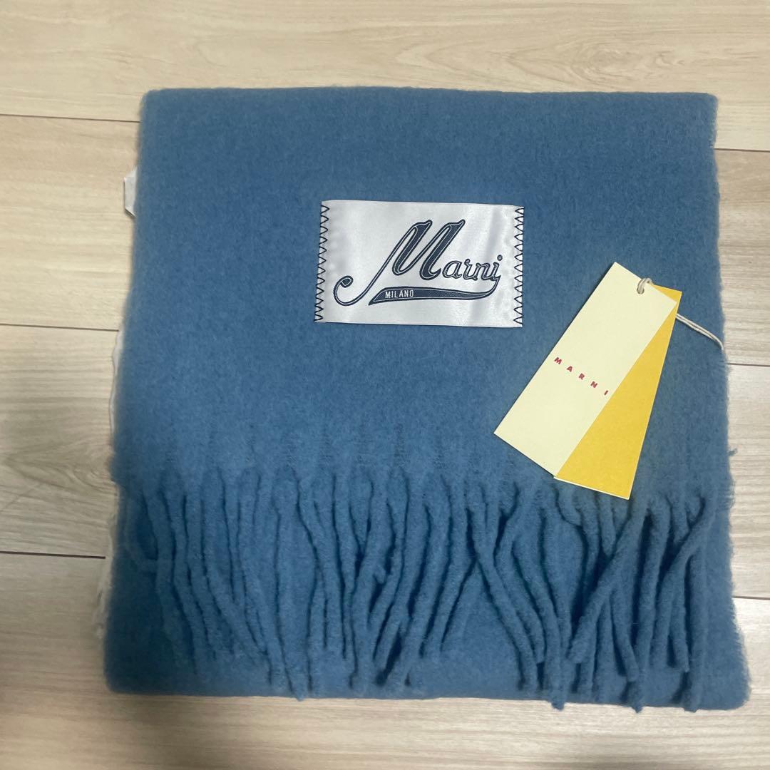 【新品タグ付き】MARNI マルニ ロゴマフラー ブルー アルパカ イタリア製