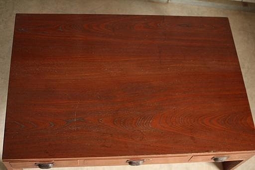 古い大きな木製の机　引き出し3杯　テーブル