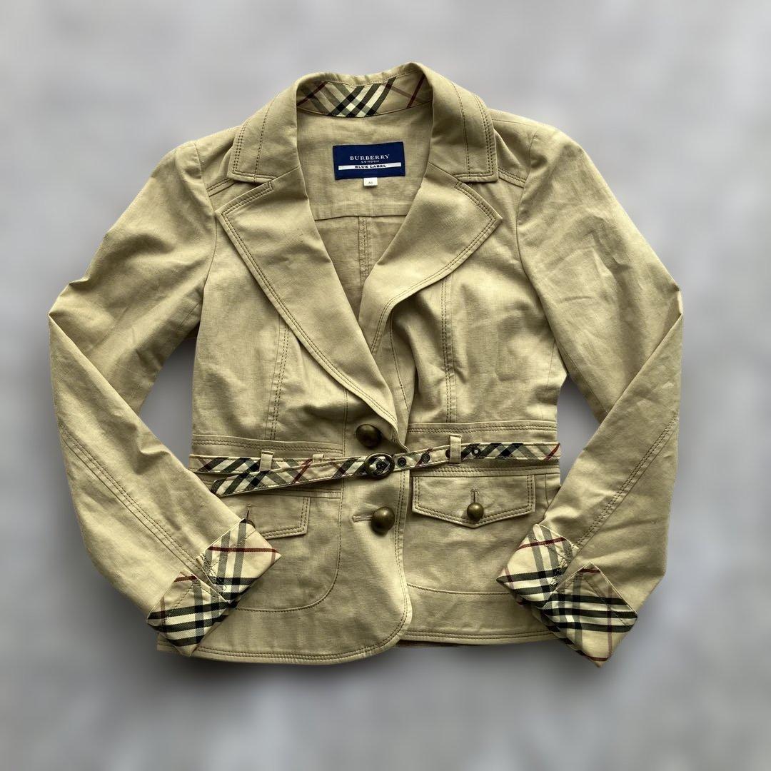 希少　バーバリー　テーラードジャケット　ベルト付き　ノバチェック　ホースロゴ