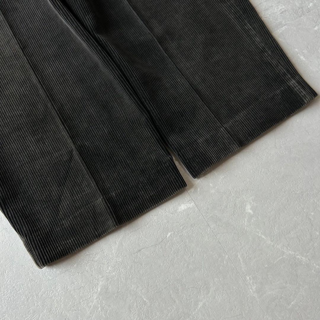 90s OLD コーデュロイ ツータックスラックス 太畝 古着 ワイド 黒 M