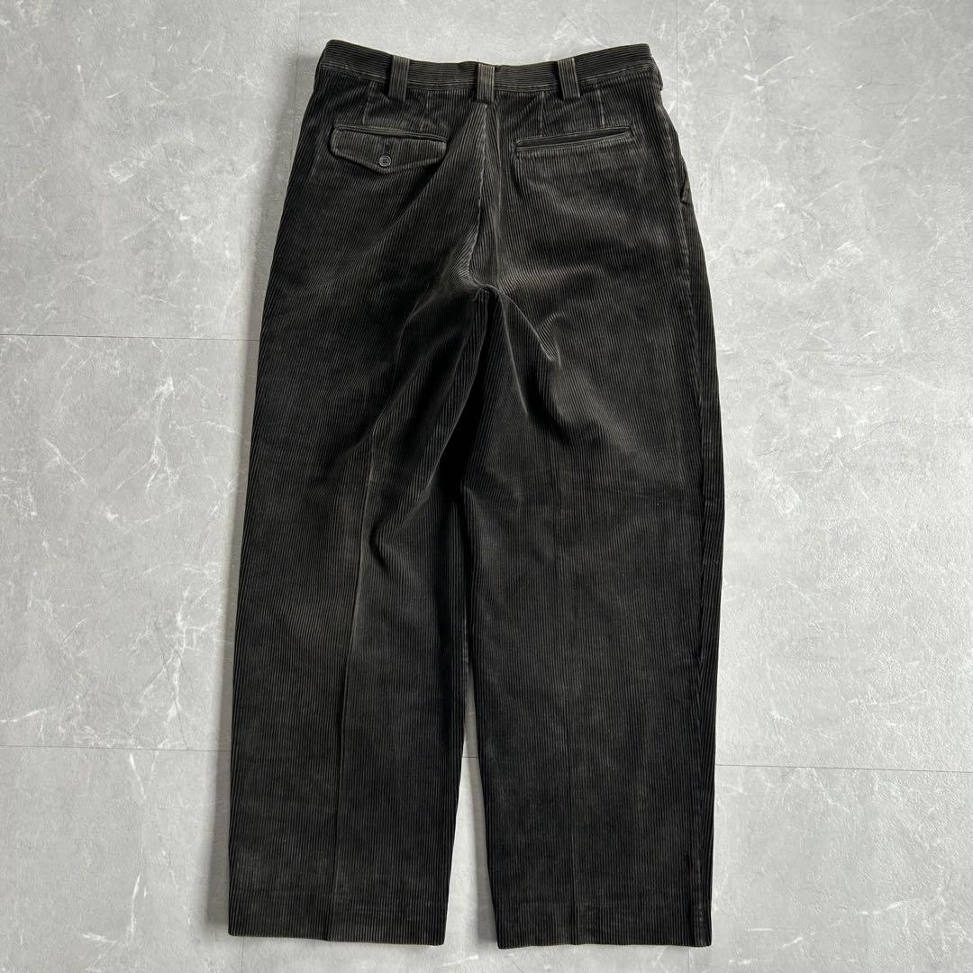 90s OLD コーデュロイ ツータックスラックス 太畝 古着 ワイド 黒 M
