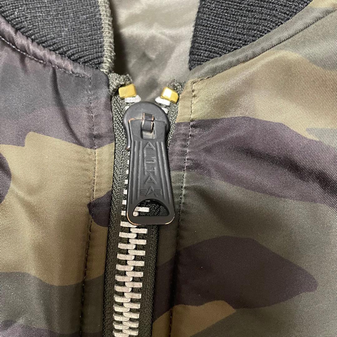 ALPHAアルファ　MA-1 フライトジャケット　迷彩　カーキ　リバーシブル　M