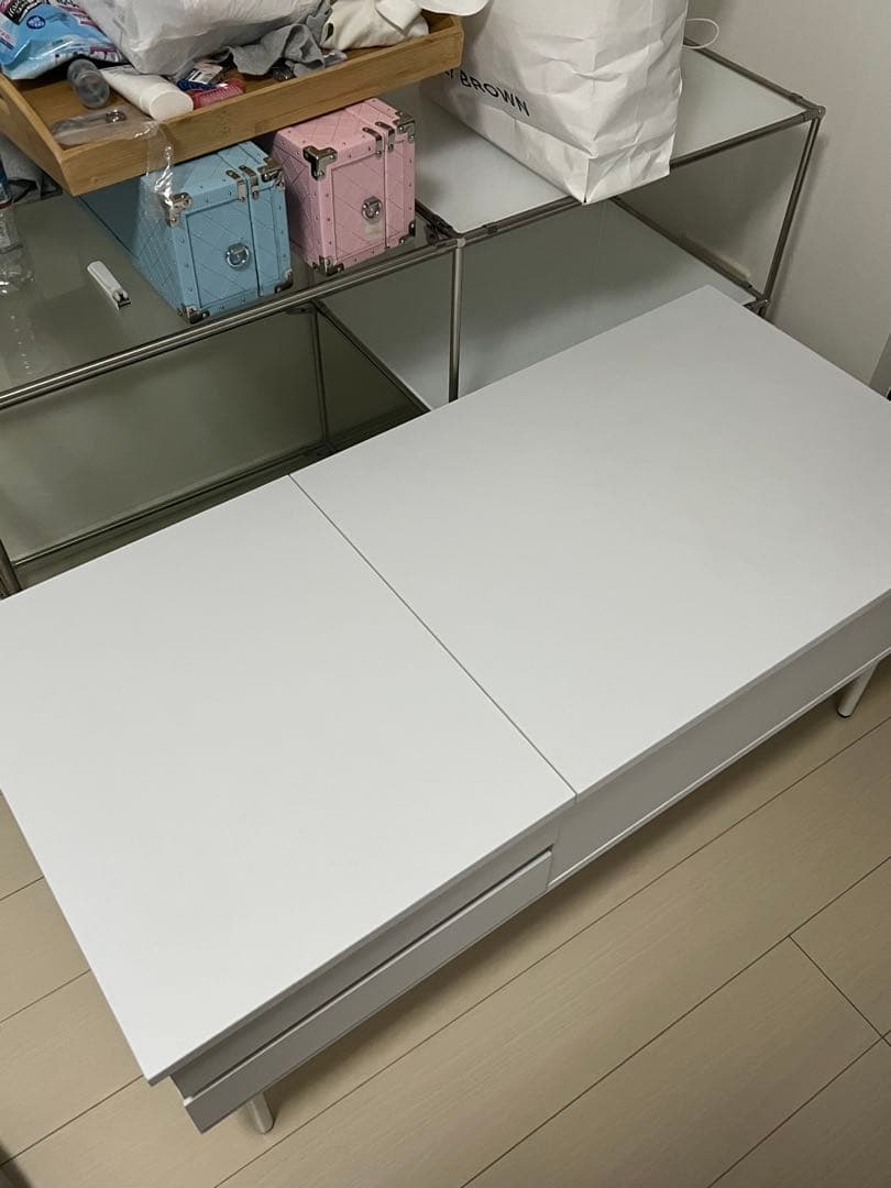 ホワイトセンターテーブル 引き出し付き
