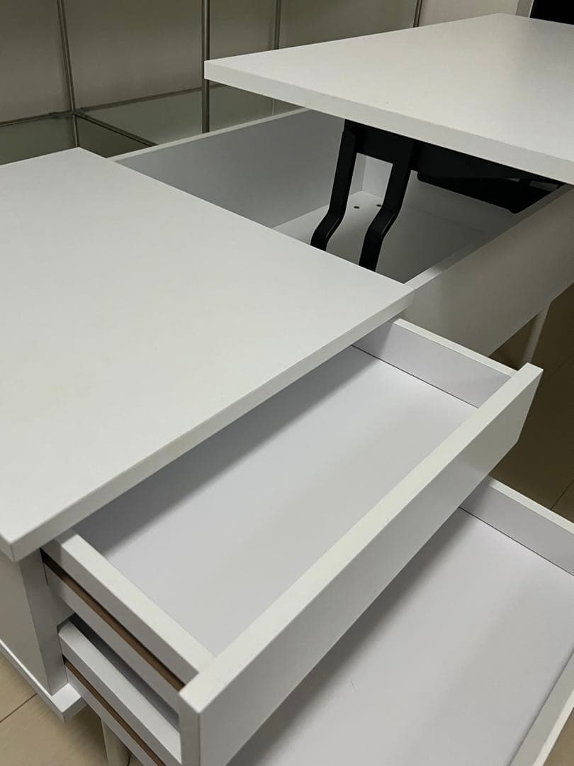 ホワイトセンターテーブル 引き出し付き