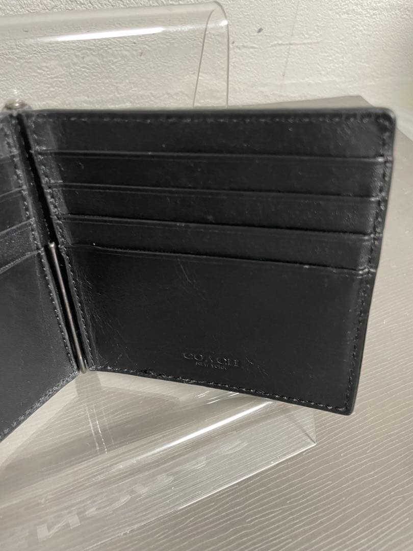 #コーチ COACH 本革 マネークリップ 型押し シグネチャー ブラック