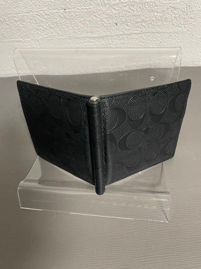 #コーチ COACH 本革 マネークリップ 型押し シグネチャー ブラック