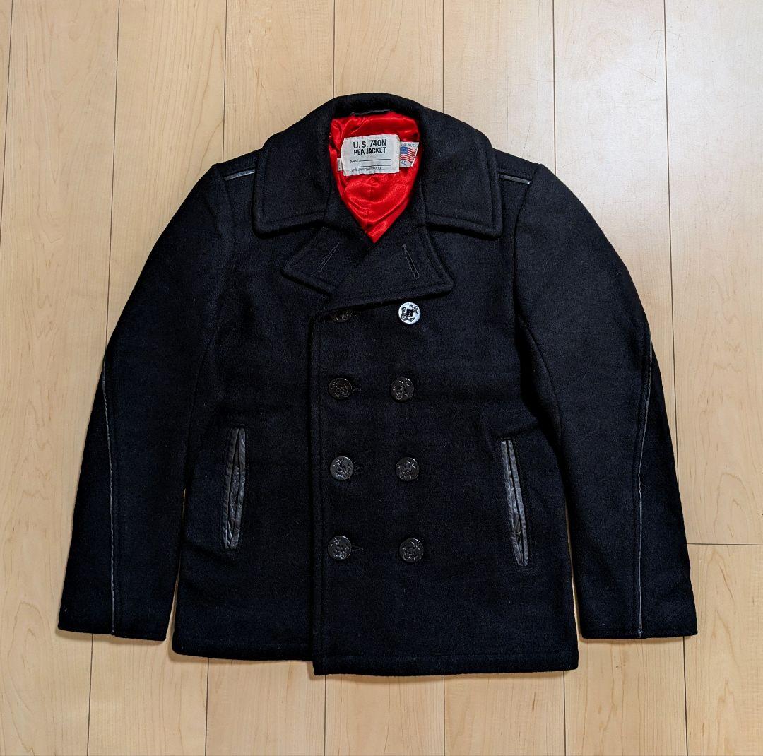 40 良品 Schott 740C2 Ｐコート タイト スリム レザーパイピング