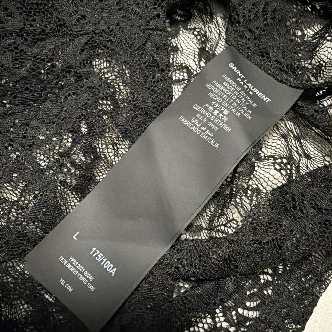 サンローランパリ レースレイヤードシースルーカットソー L