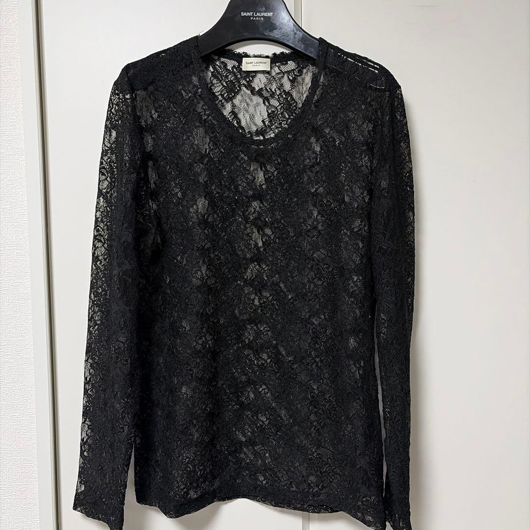 サンローランパリ レースレイヤードシースルーカットソー L