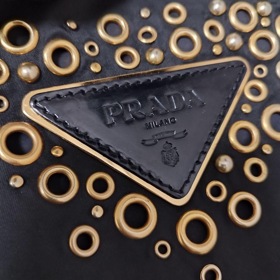 美品☆　プラダ　トートバッグ　ビジュー　レザープレート　肩掛け　ナイロン