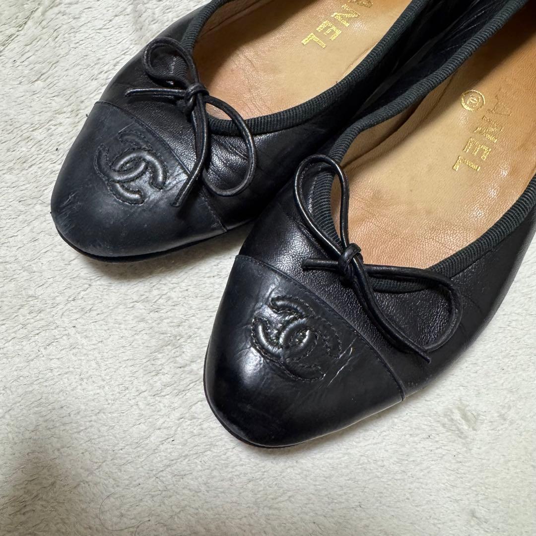 CHANEL シャネル　黒　ブラック　レザー　ココマーク　22.5cm