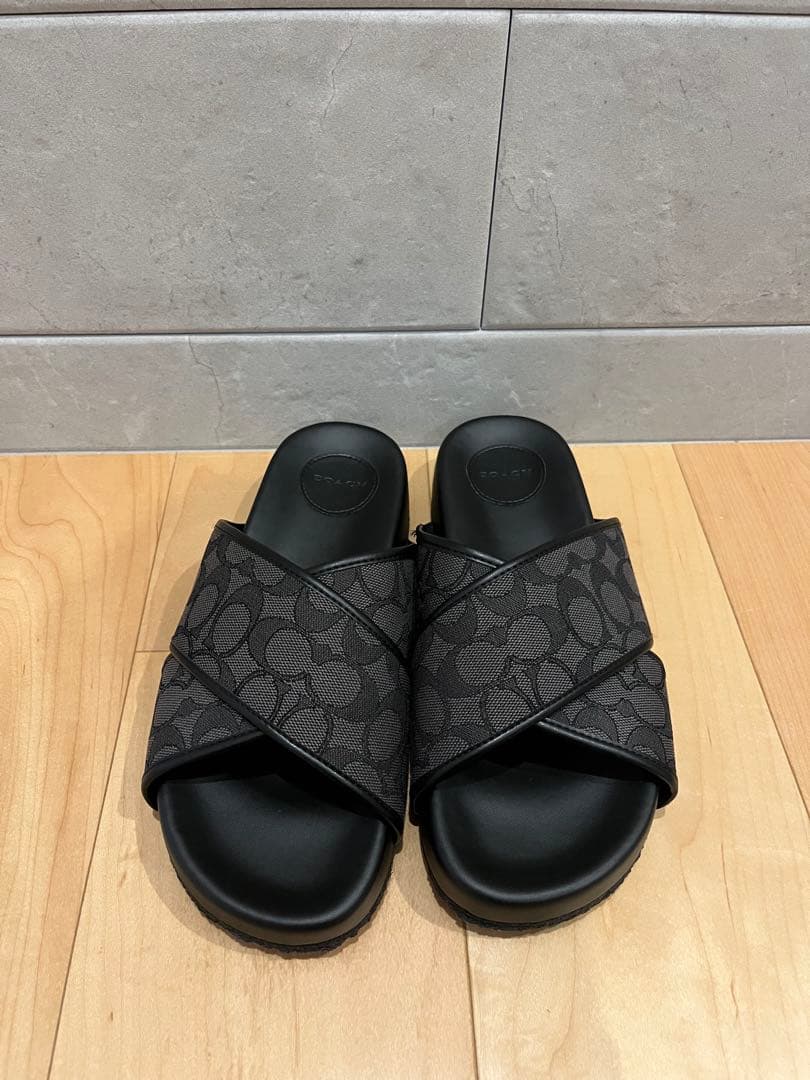 【美品】コーチ COACH メンズ シグネチャー サンダル ブラック黒