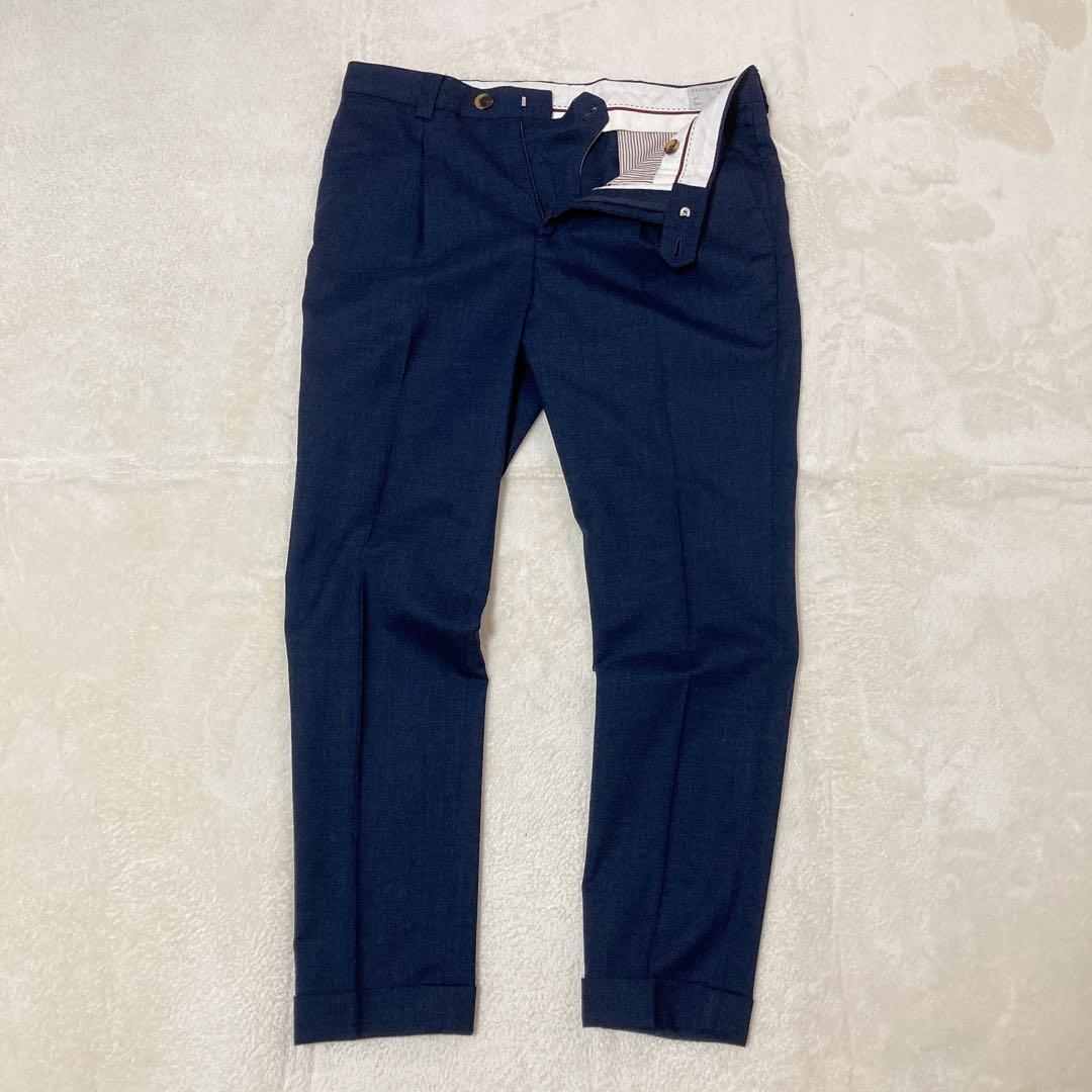 ブルネロクチネリ スラックス タック入り ウール イタリア製 NVY 46