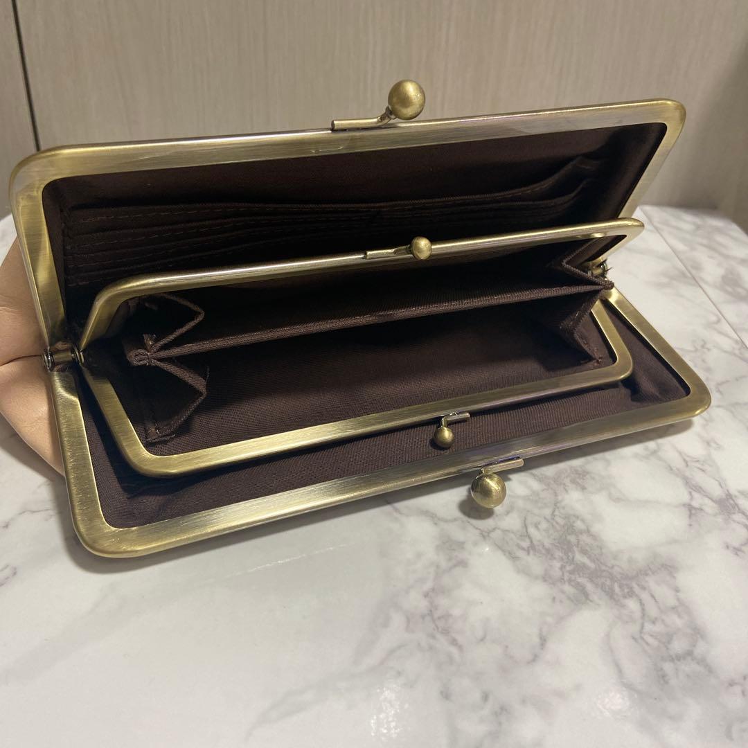 すずらんハンドメイド　牛ヌメ革親子がま口長財布