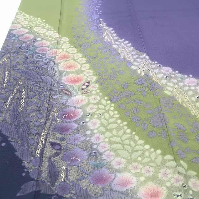 美品 十日町絞り工房滝泰謹製 絞り“森に待つ花の精との出会い”訪問着 P＋71