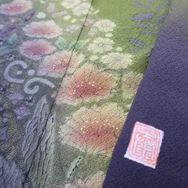 美品 十日町絞り工房滝泰謹製 絞り“森に待つ花の精との出会い”訪問着 P＋71