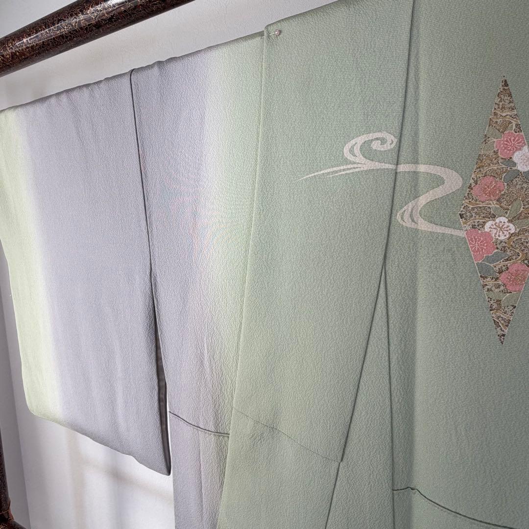 超美品　袷　訪問着　正絹　現代　薄緑　正統派　金彩　黄緑　薄紫　158裄64