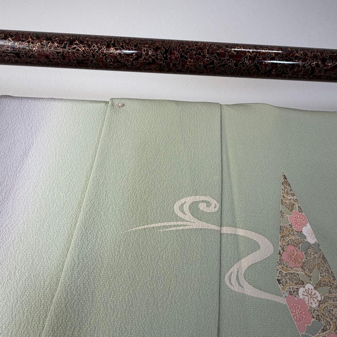 超美品　袷　訪問着　正絹　現代　薄緑　正統派　金彩　黄緑　薄紫　158裄64