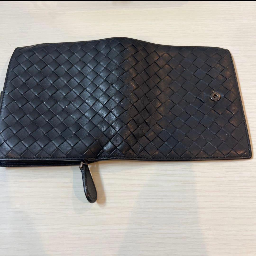 BOTTEGA VENETA ブラックレザー 二つ折り財布
