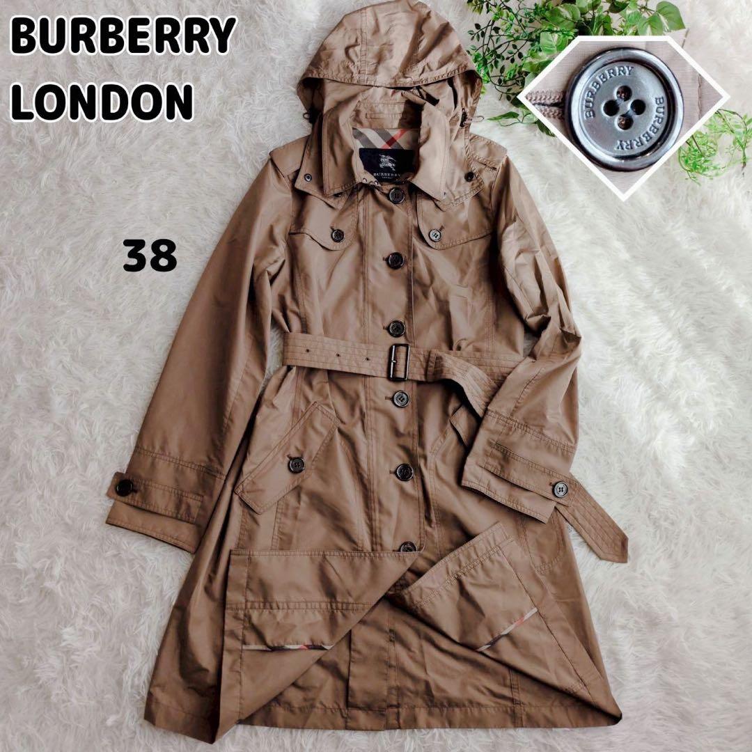 バーバリーロンドン トレンチコート フード ベルト 撥水 ノバチェック ベージュ
