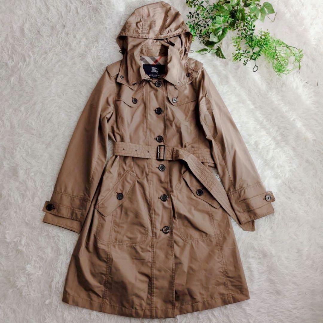 バーバリーロンドン トレンチコート フード ベルト 撥水 ノバチェック ベージュ