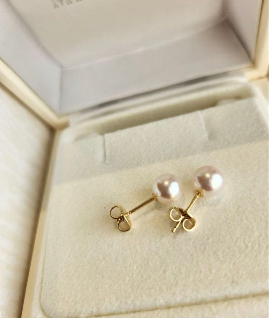 箱クロス紙袋つき ミキモトパールピアスK18(7.00ミリ)