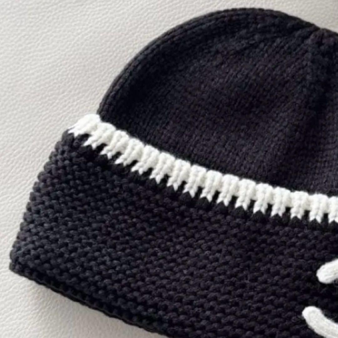 桜ちゃんsama♡ 黒ベース　白ライン　ロゴニット帽