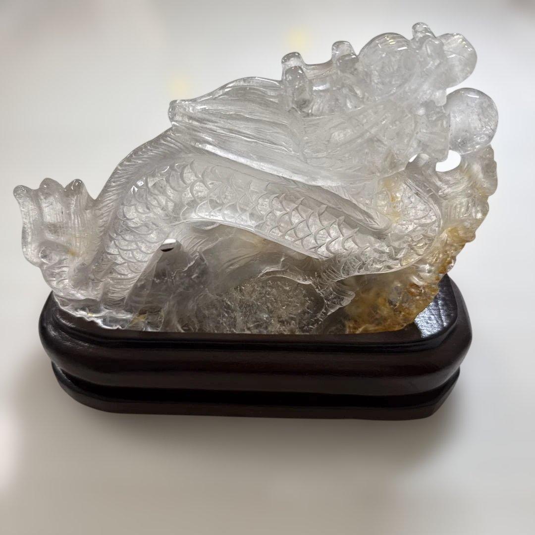 龍神　水晶　天然石　ゴールデンヒーラー付　玉付　高級品　貴重　新品　台座付