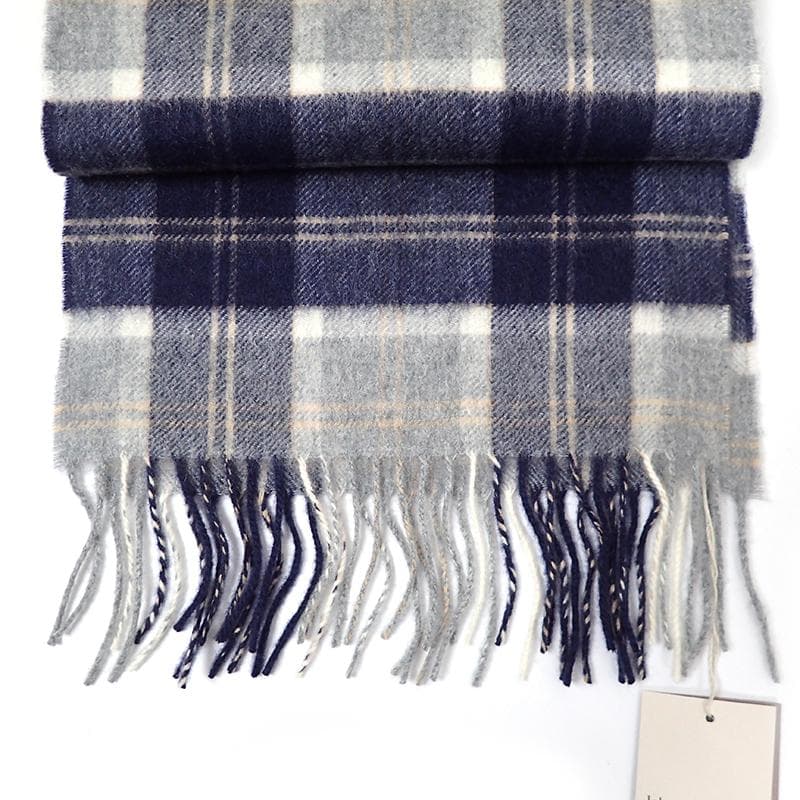 未使用Johnstons of Elgin カシミヤマフラー ブルー系チェック柄